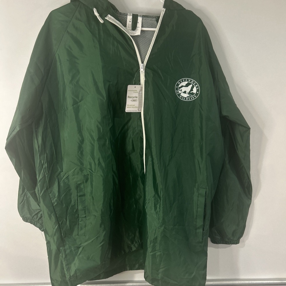 Defenders of Wildlife Hooded Windbreaker Rain Jacket One Size Green Lightweight